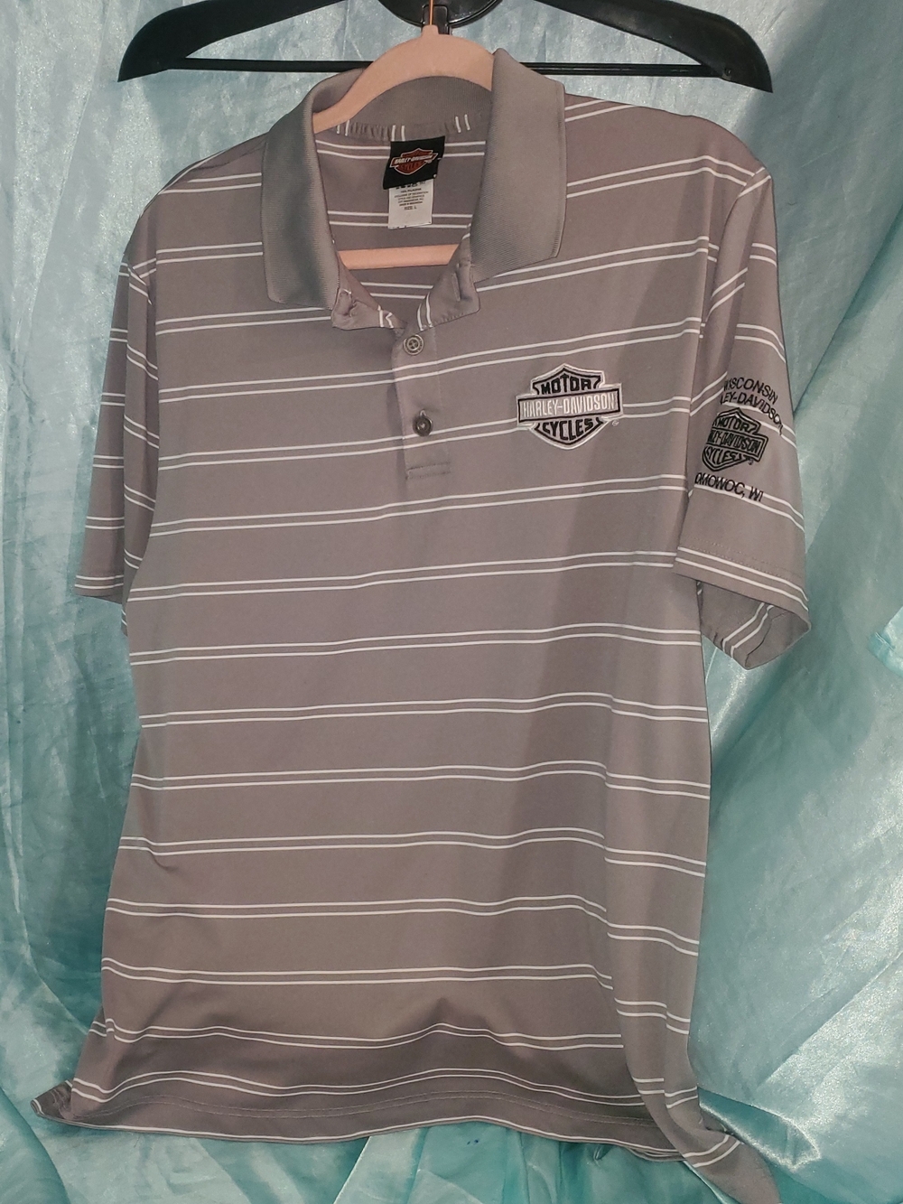 Harley-Davidson Gray & White Striped Polo Size Large
